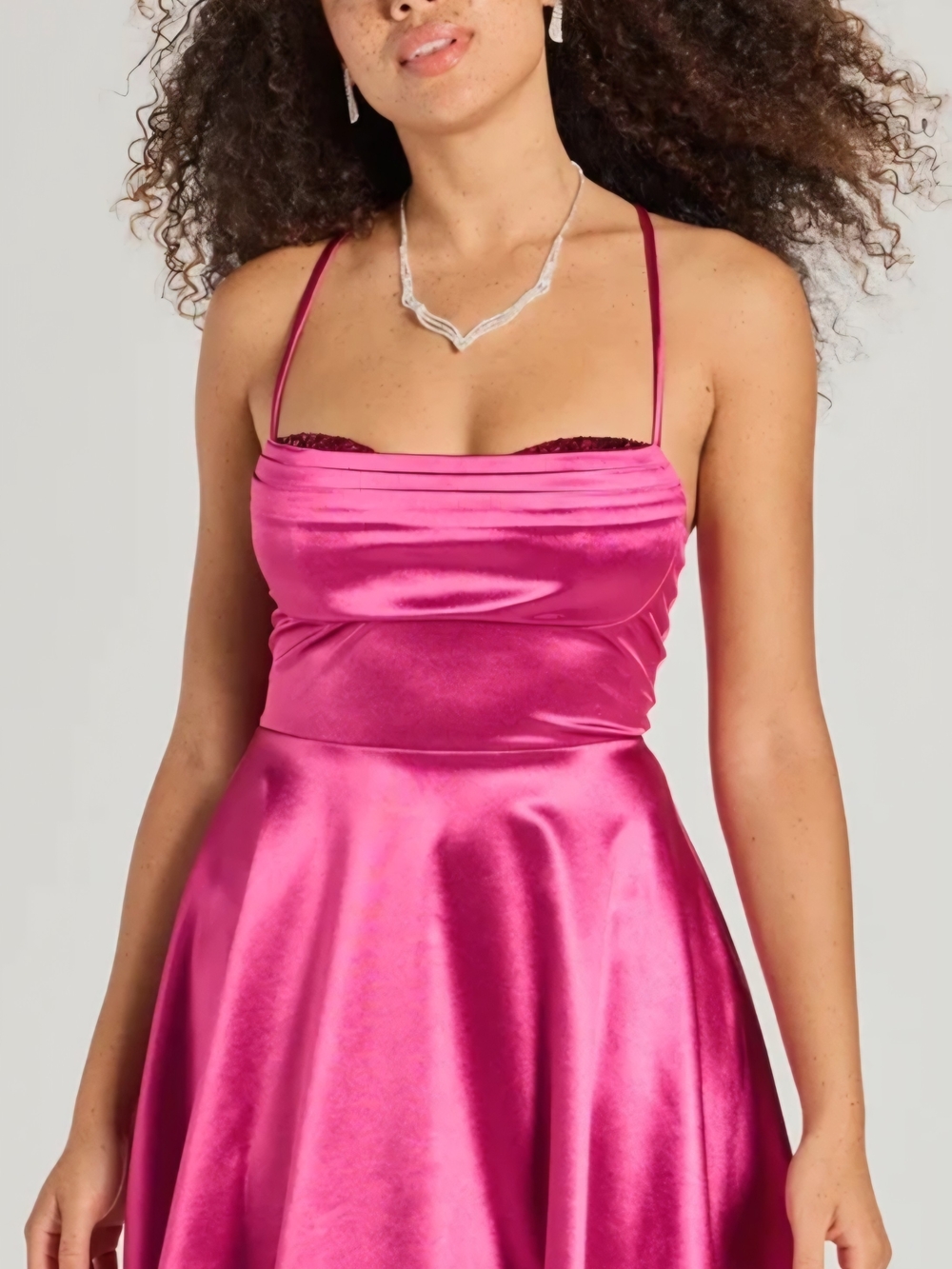 Satin Spaghetti-Strap Pink Dress